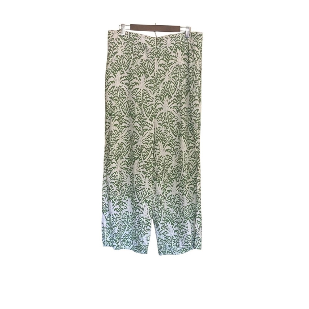 Panama Jack Womens XL Green White Palm Print Linen Blend Wide Leg Pants Tropical